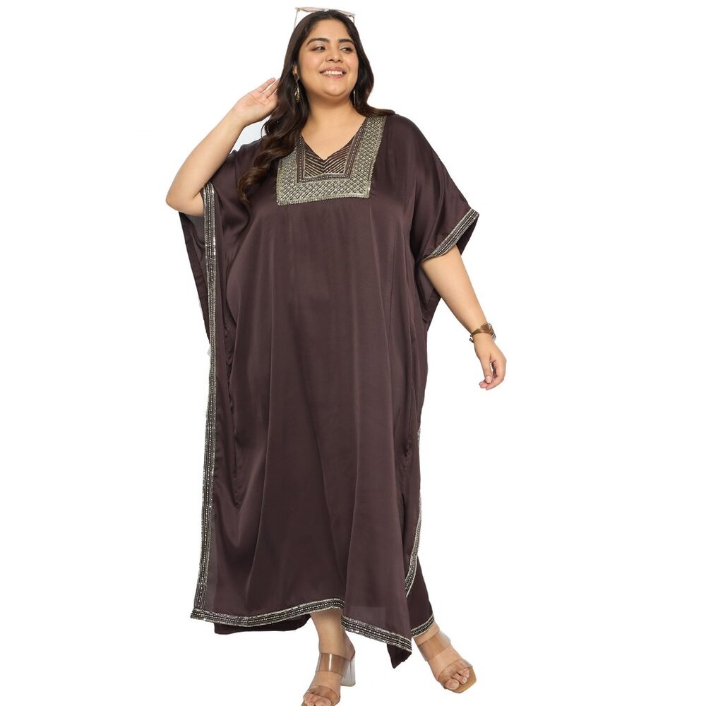 Gypsie Blu Women Plus Size Satin Sequences Caftan Dress Wedding Gown for Ladies